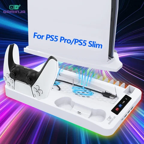 GAMINJA P58 Cooling Stand For PS5 RGB Charging Base Dual-Controller Charging Station Dual-Controller Charger For PS5 Accessories