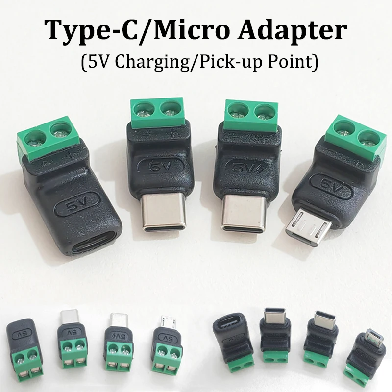 2 Stück Cltgxdd Typ-C Micro-USB auf 2-Pin lötfreier Anschlussblock-Adapter 3A 5V Stromanschluss für DIY-Stromversorgung – Detail 1