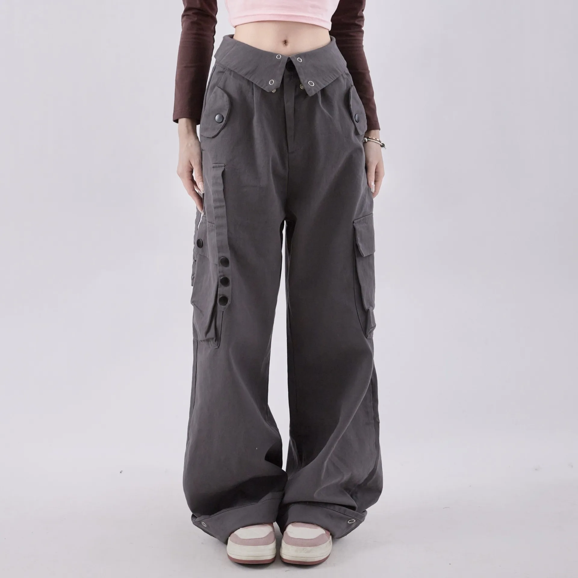 

2025 New Vintage High-waisted Slimming Cargo Pants American Style Loose-fit Straight-leg Spring Autumn New Arrival