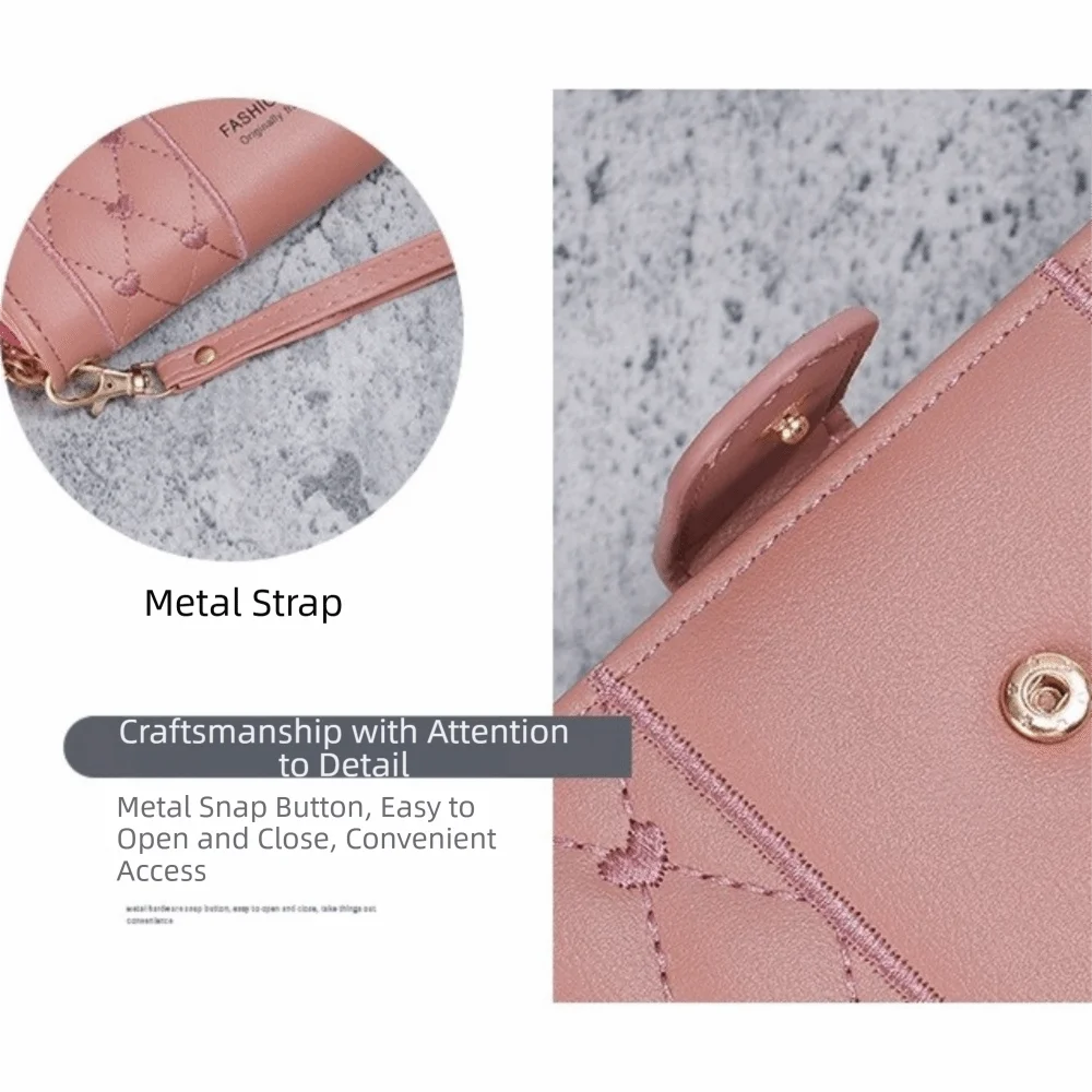 패션 PU 가죽 롱 월렛 다기능 휴대용 멀티 카드 오거나이저 대용량 손목 스트랩 핸드백 여성용