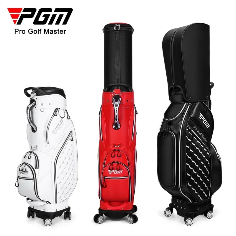 PGM New Golf Bag Aviation Dribbling Bag Universal Four Wheel Telescopic Bag Ultra Fiber Leather Double Ball Cap