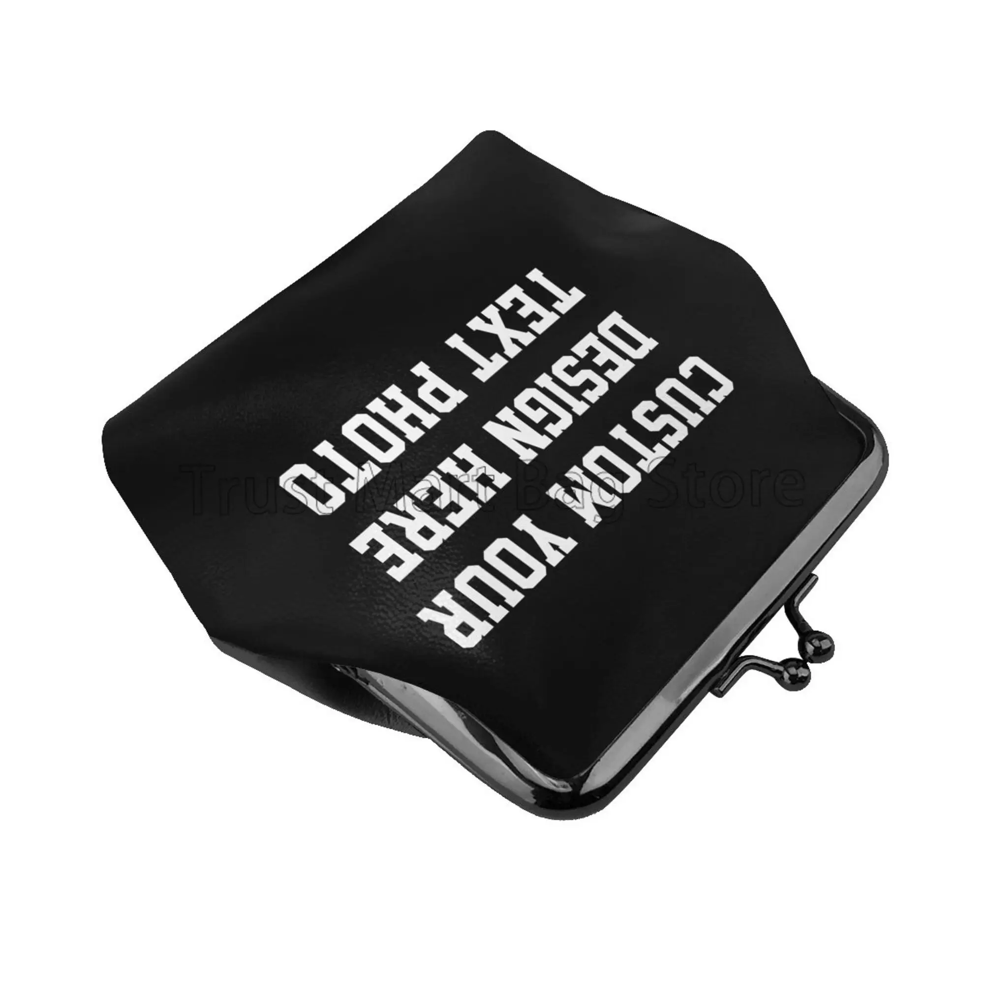 Custom Your Design Text Photo Print Leather Coin Purse Small Change Pouch with Kiss-Lock Clasp Closure Buckle