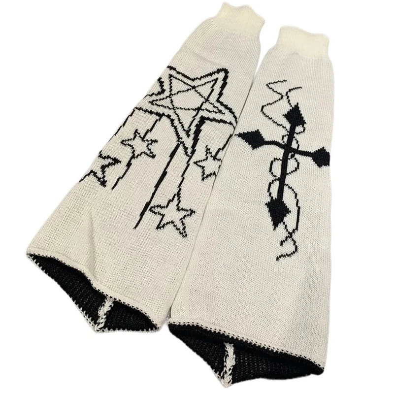 Star Crosses Pattern Flared Leg Warmers Women Gothic Harajuku Knitted Foot Cover