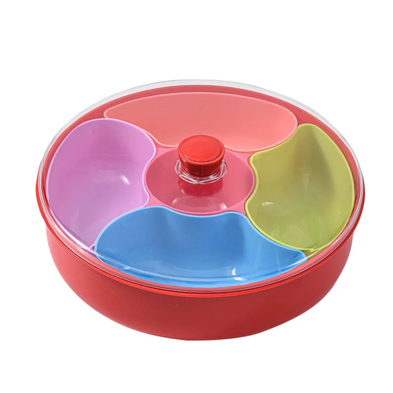 

ZZ-Flower Shaped Round Snack Fruit Tray 5-Compartment Nuts And Candy Vegetable Tray Plastic Compartmented Candy Box