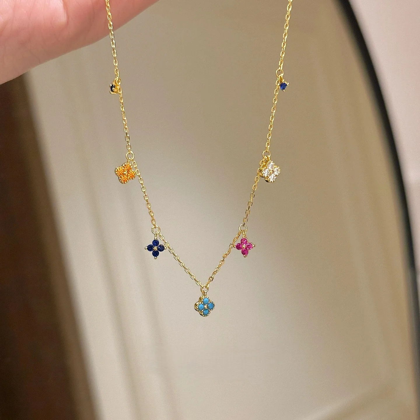 

Серебряное колье 925 пробы с разноцветными фианитами AAA и позолотой 14K в форме клевера, элегантное украшение для женщин, подарок на День святого Валентина