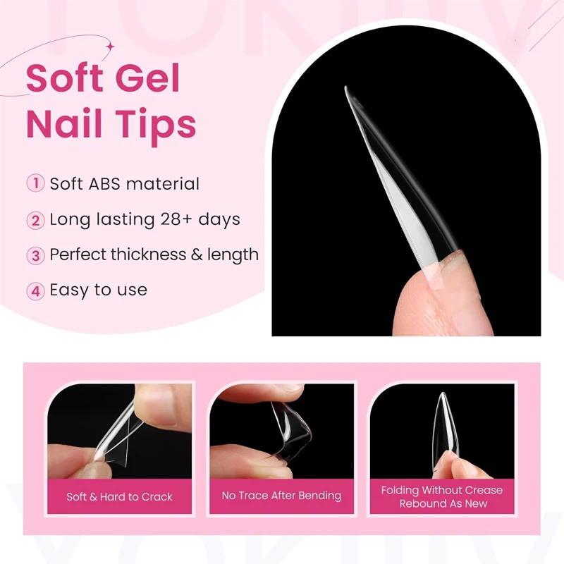 240 件 Clear False Nails Tips Half Cover Fake Nail 12 Sizes Stiletto Shape Nail Tips Manicure with Box for Nail Salon Home DIY