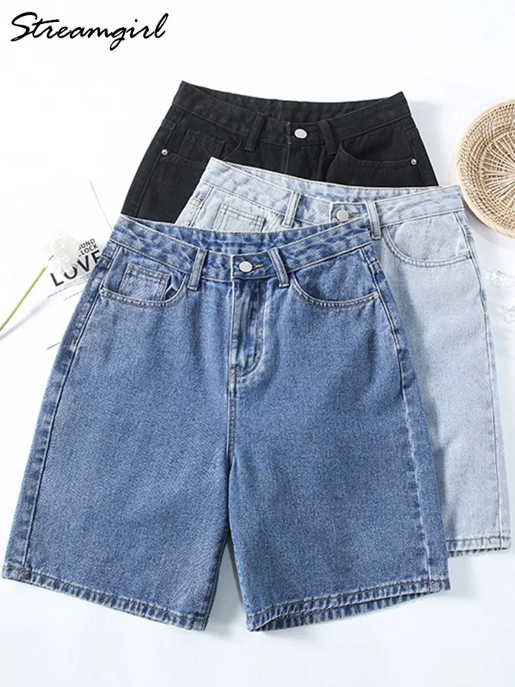 Streamgirl High Waisted Jeans Shorts Women 2023 Vintage Shorts Denim Loose Female Short Straight Jeans Shorts For Women Summer