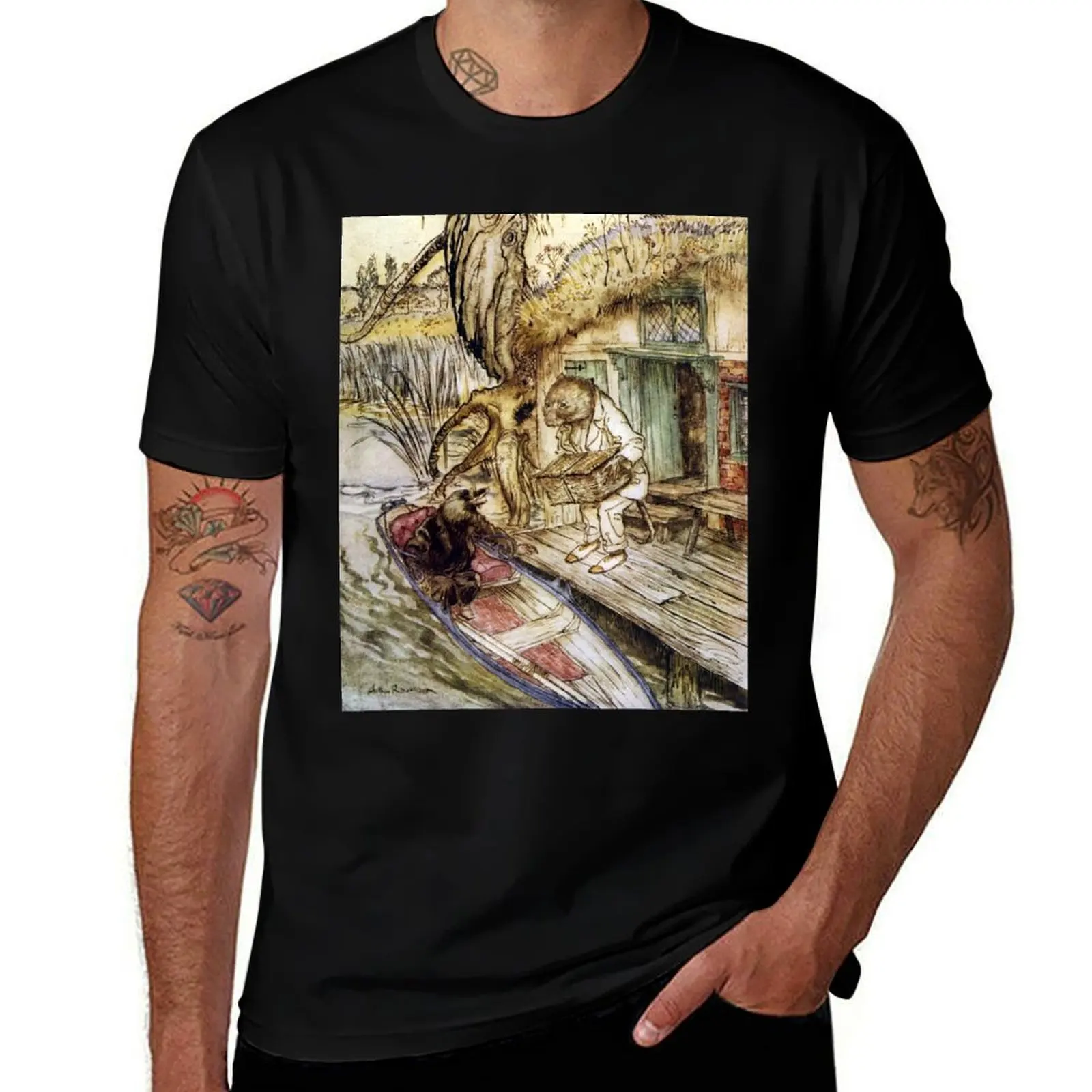 

Ratty and Mole on the Riverbank - Wind in the Willows, Arthur Rackham T-Shirt cotton t shirts high quality T-Shirt