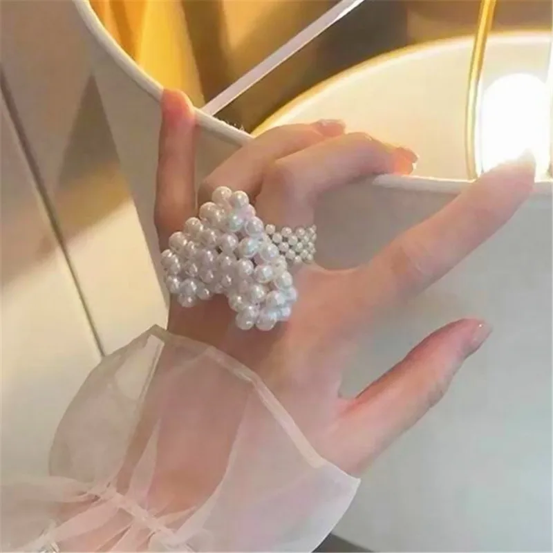 Statement Big Heart Rings For Women 2024 New Fashion Pearl Weaved Ring Jewelry Wholesale