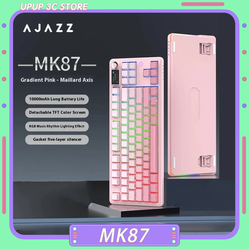 

AJAZZ MK87, механическая клавиатура, трехрежимная беспроводная игровая клавиатура, RGB, прокладка с горячей заменой, 10000 мАч, PBT, аксессуары для ПК, геймера, подарок