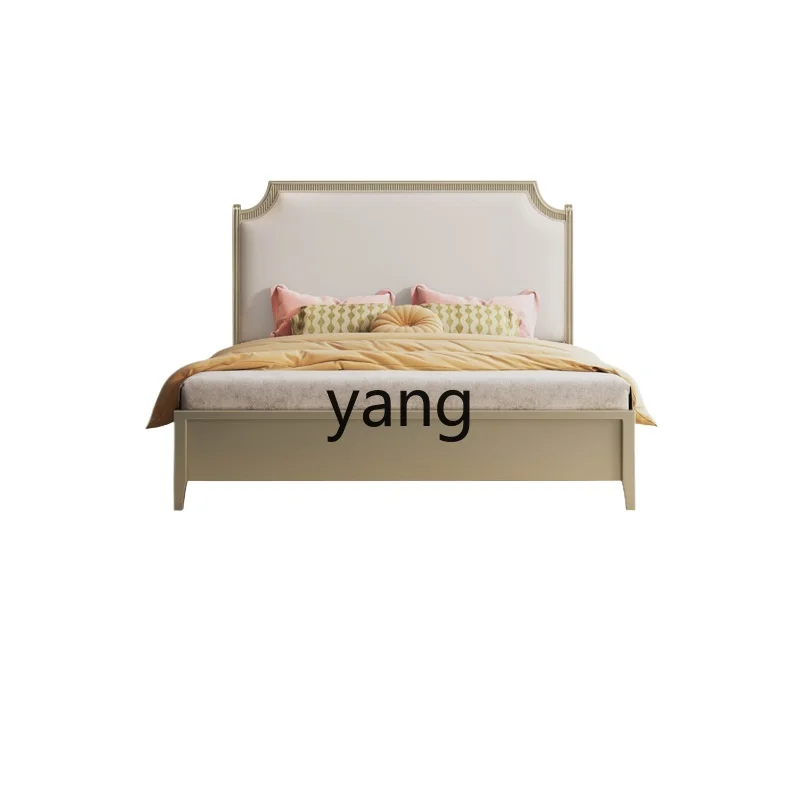 YJQ light luxury solid wood leather bed modern simple French bedroom double cream wind princess bed