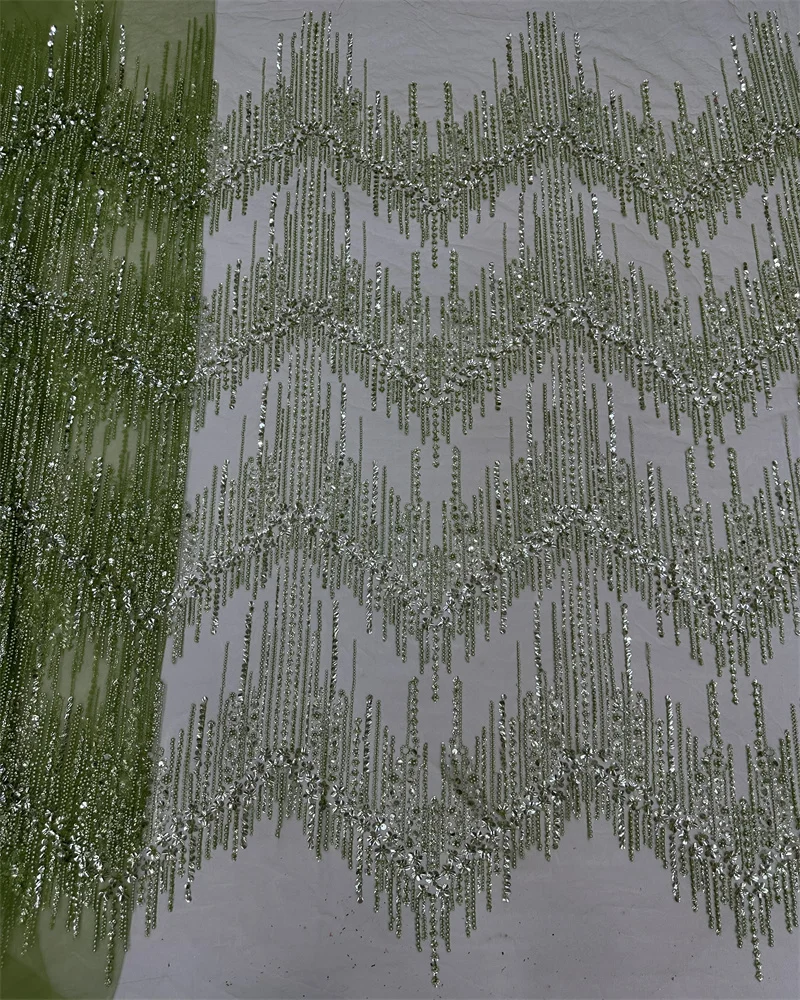 

African Beaded Lace Fabric Sequins Embroidery 2025 High Quality French Mesh Lace Fabric for Women Designs Sewing 5 Yards