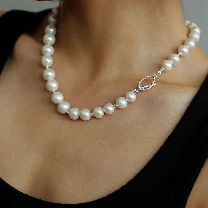 Natural Big Size Baroque Pearl Beads Choker OT Chain Necklace Women Jewelry