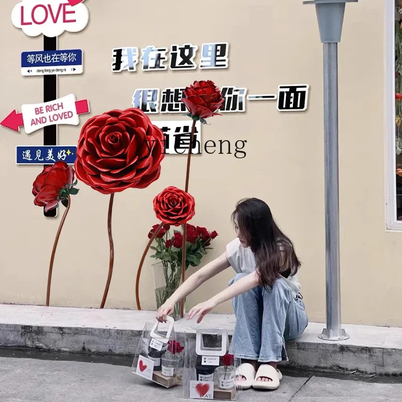 L7-15 outdoor simulation rose sculpture window arrangement Meichen decoration large garden landscape metal flower ornament