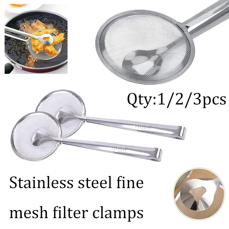 

1/2/3pcs Stainles Steel Handheld Filter Spoon, For Clip Colander Oil-Frying Clip Fried Chicken, Ideal for Home Baking