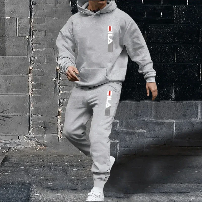 

New Spring and autumn men jogging hoodie sports suit, outdoor leisure walking fashion men's pullover + trousers two-piece set