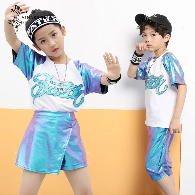 Costumi di danza jazz per ragazze Performance Bambini Ragazzi Set di danza di strada Ragazze Abbigliamento per danza jazz Costumi di performance con paillettes