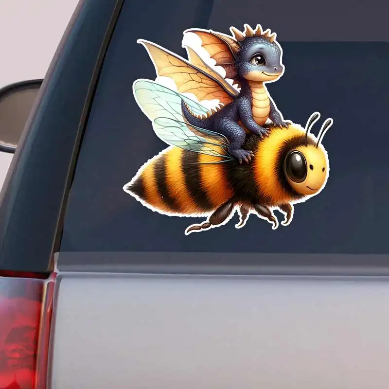 

Cute Dragon on Bee Sticker - Car Sticker Self-adhesive Decal For Automotive Rear Window And Bumper Waterproof Sticker SH1166