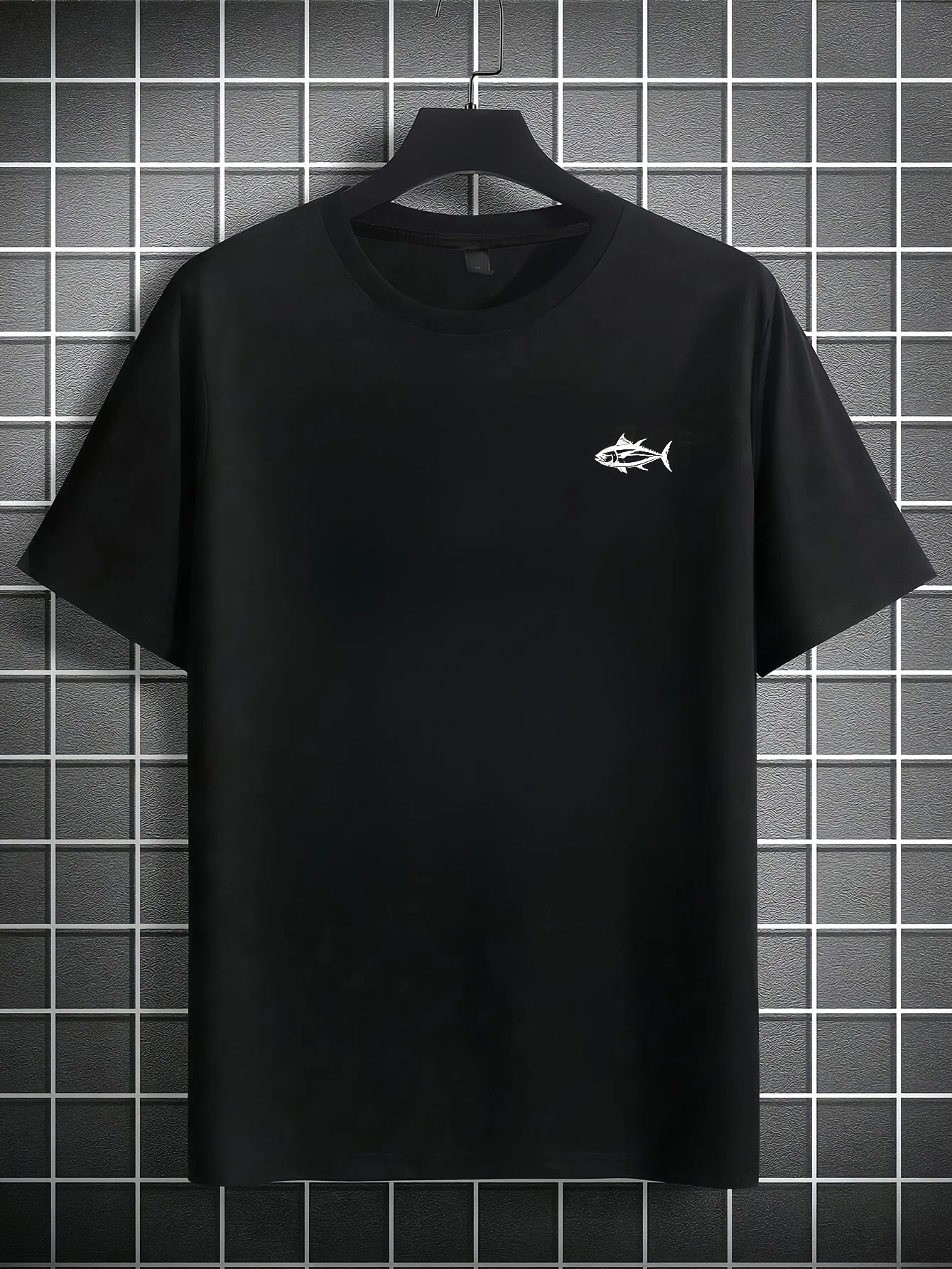Fish Pattern Loose Round Neck Light Fabric Short Sleeve Personality Casual High Quality Print Outdoor Wearing Fishing T-shirt