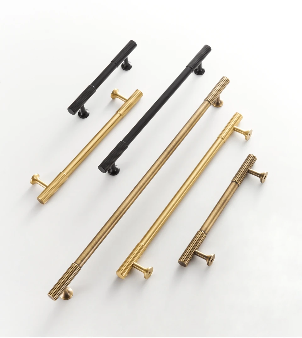 Nurlin Solid Brass Art Deco Vertical Lines Linear Kitchen Cabinet Knobs T Bars Bedroom Wardrobes Long Pull Drawer Handle