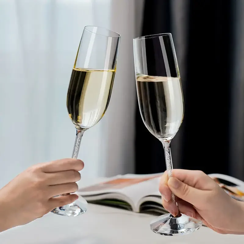 European Diamond Crystal Champagne Cup Set High Beauty Handmade High Foot Cup Bubble Mug Household Wine Set Couple Pair Cups