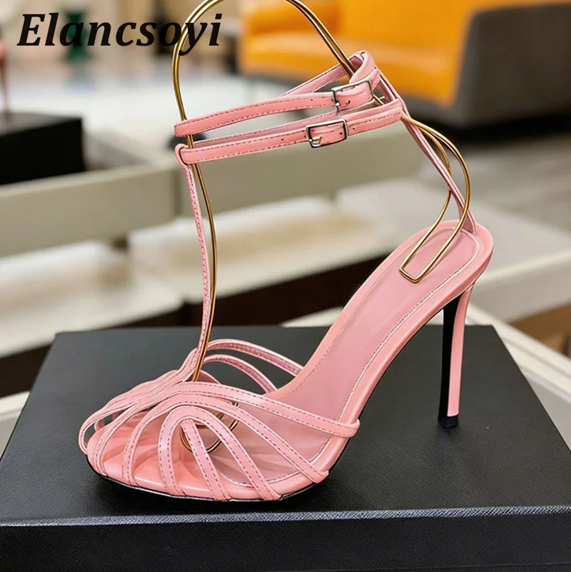 High Heels Sandals Women Patent Leather Round Toe Hallow Outs Thin Heels Sandalias Summer Fashion Party Dress Shoes 2026