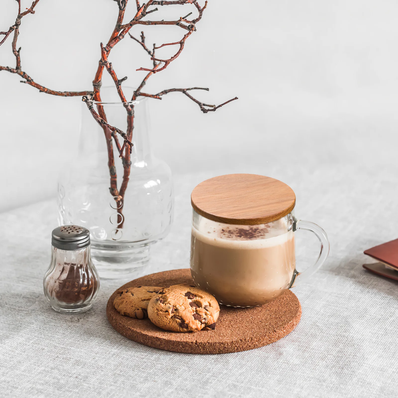 Koelbekermok met dekseldeksels voor universele drankverzegeling Houten hoezen Kantoormokken