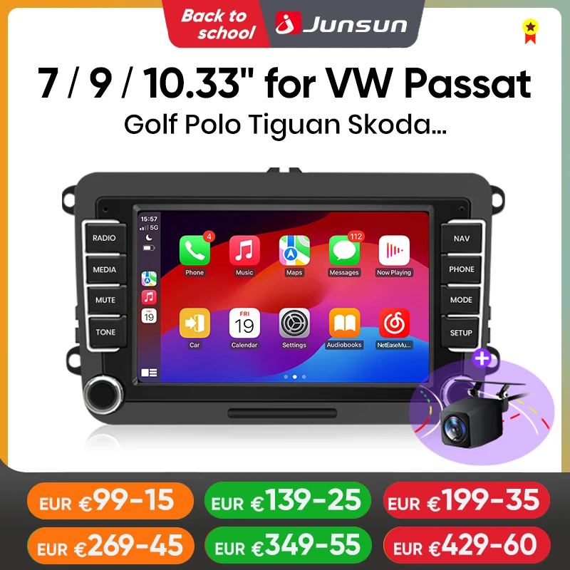 Junsun 2Din Wireless CarPlay per Apple Android Auto Car Radio lettore multimediale per VW Volkswagen Skoda Octavia PASSAT B6 GOLF