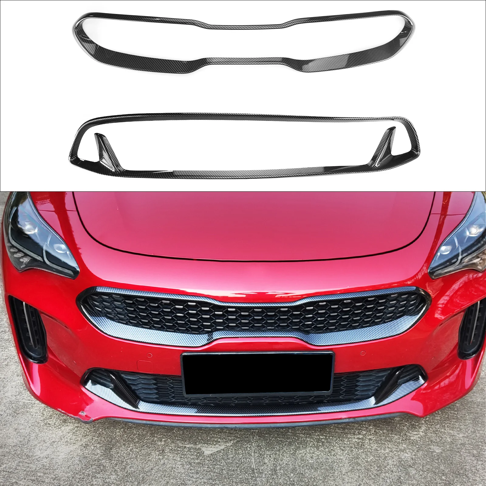 Cool Design Carbon Fiber ABS Front Mesh Grill Cover Higher Lower Grille Bumper Covers Decoration For Kia Stinger 2018-2022