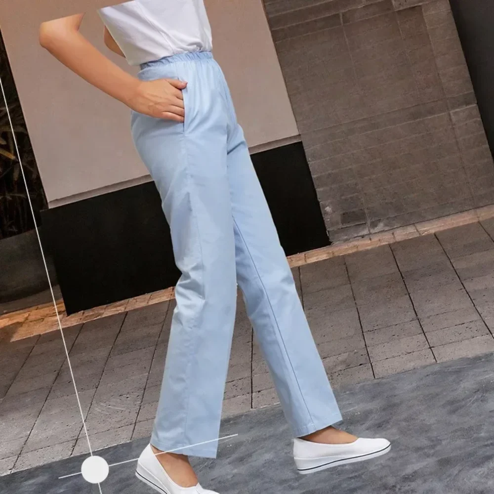 Sheng Hao-pantalones de trabajo de talla grande para mujer, ropa cómoda de cintura elástica para médico, color blanco, rosa, azul, vestido de