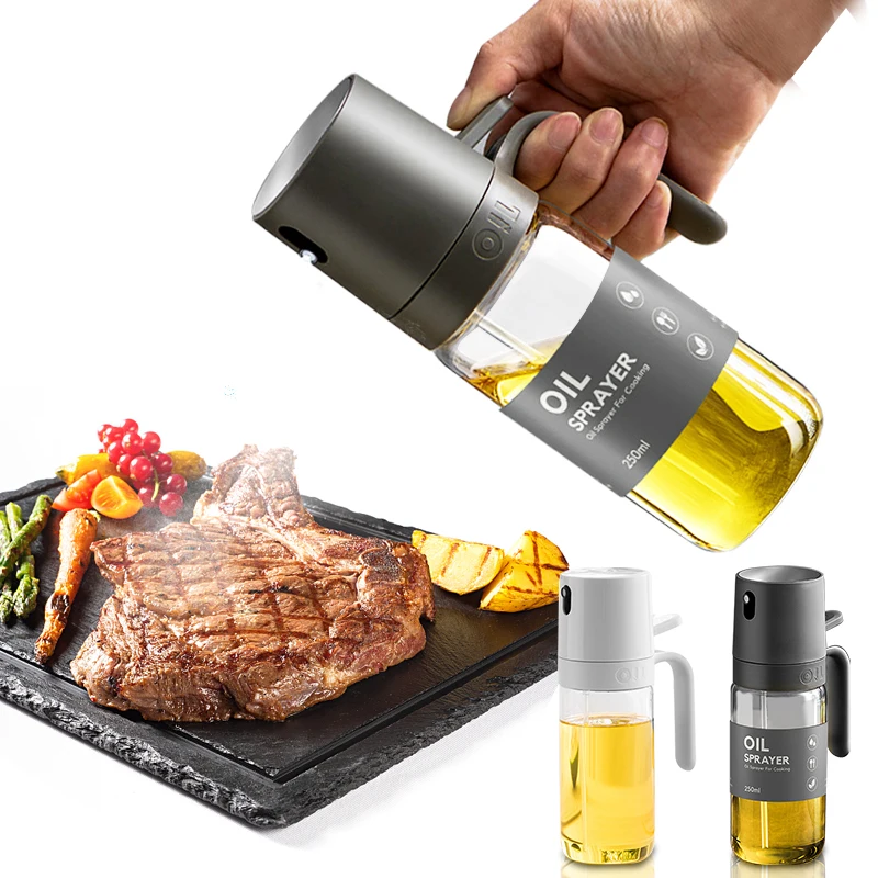 Oil Spray Bottle 250ml High Borosilicate Glass Cooking Oil Dispensers Olive Oil Sprayer Mister for Air Fryer Salad Baking