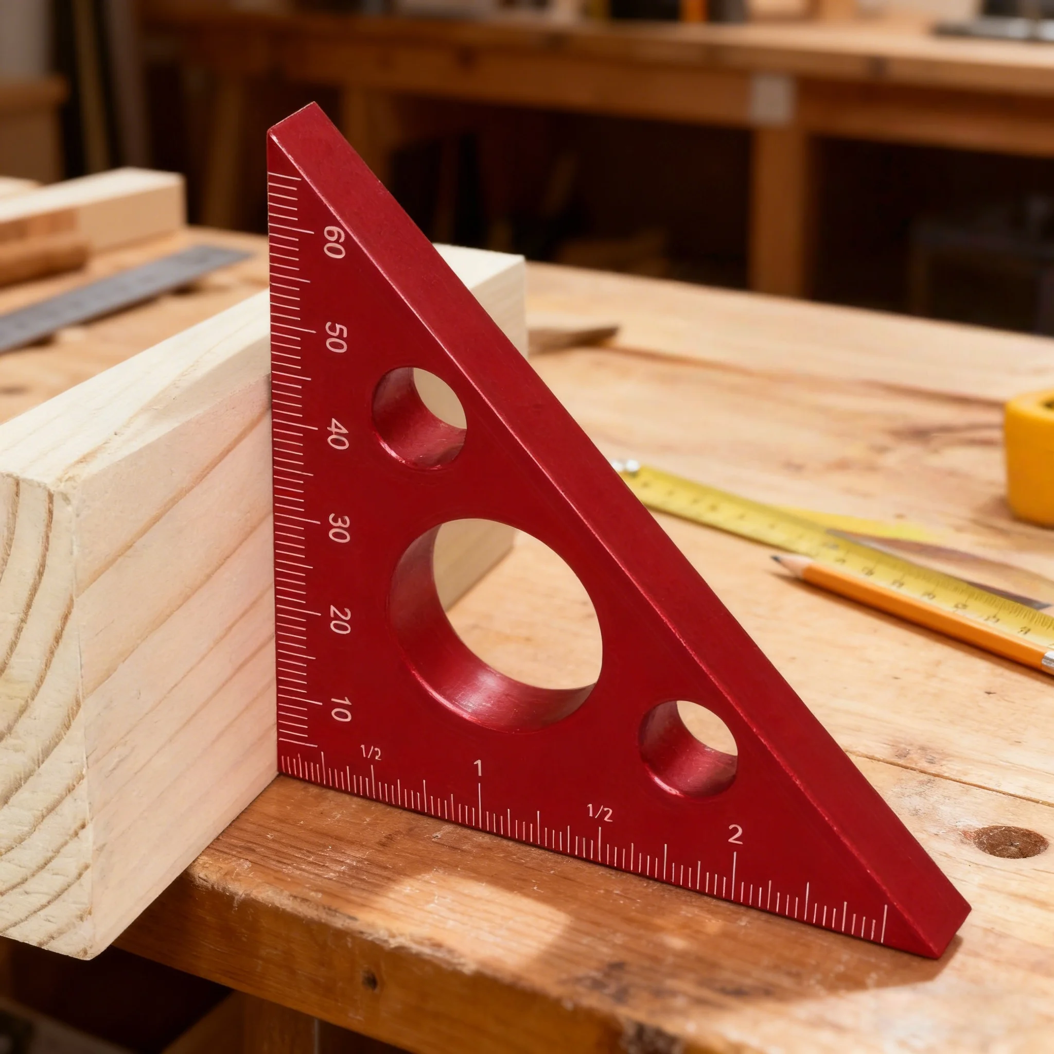 Dual-Scale Aluminum Alloy Triangle Woodworking Angle Ruler, Metric & Inch Measurements 45° & 90° Angles Precision Markings Tools