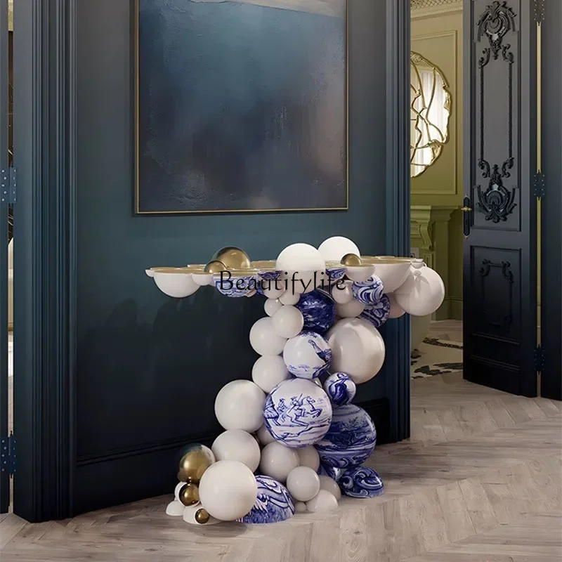 

56Italian-Style Light Luxury Bubble Entrance Minimalist Household Stainless Steel Console Decoration Table