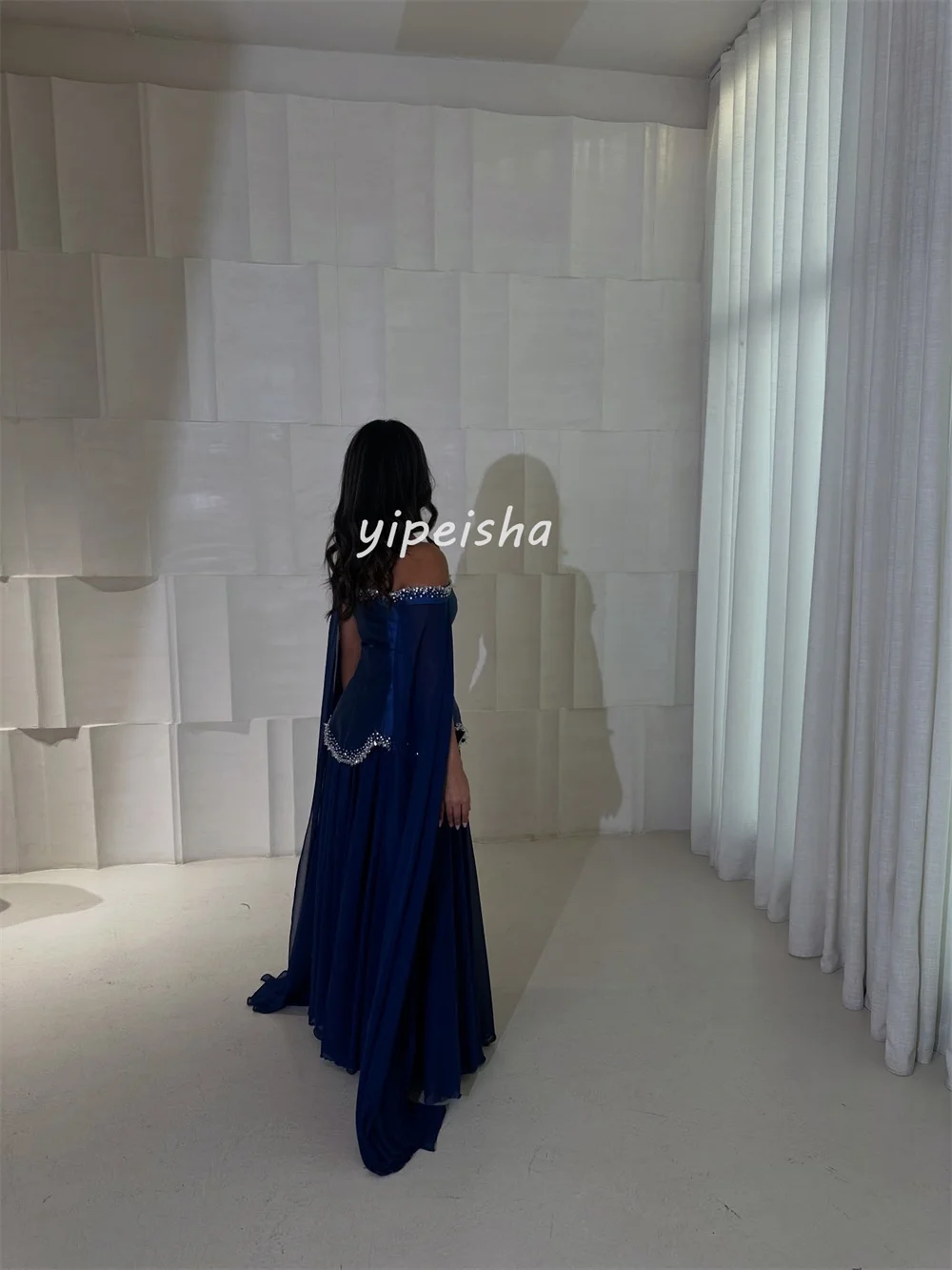 Exquisite Intricate Casual Chiffon Beading Rhinestone Sequined A-line Off-the-shoulder Long Dresses Bespoke Occasion Dresses