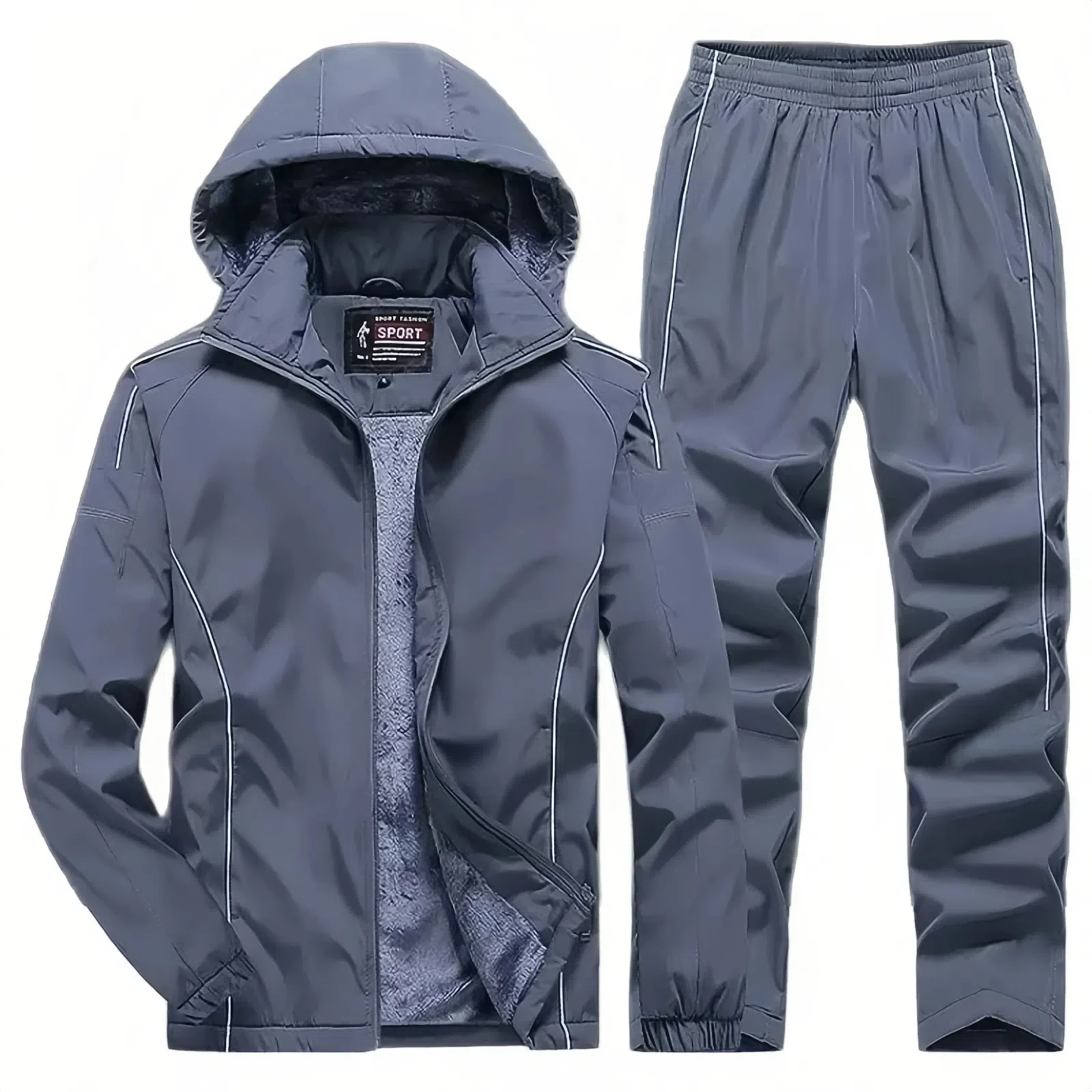 

Men Tracksuit New Arrive Winter Running Sets Plus Velvet Sportswear Suit Casual Male Thicken Warm Sweatsuit Hooded Jacket+Pants