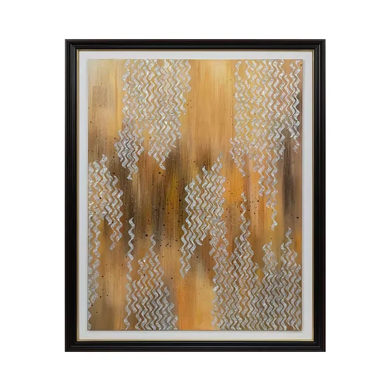 Hand Painted Abstract Wall Art with Gold Foil Pearl Pieces White Bamboo Silk Base for Living Room Decor