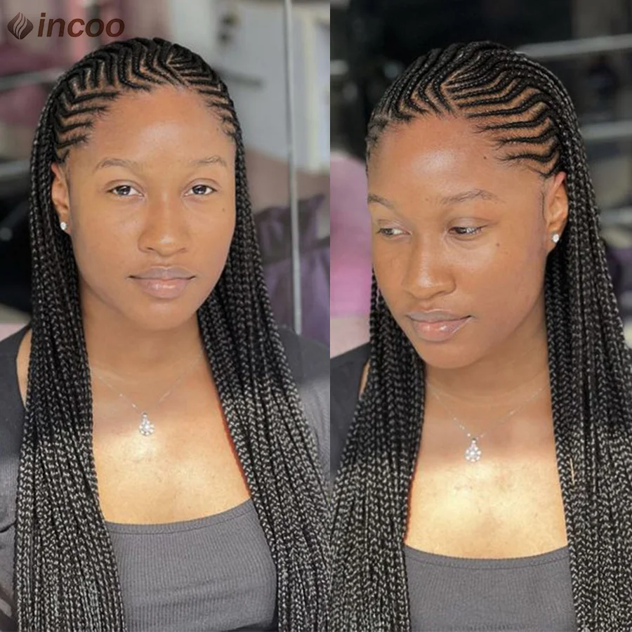 Incoo Fulani Full Lace Braided Wig Synthetic Cornrow Braids Wig Goddess Knotless Braided Lace Wig For Black Women With Baby Hair