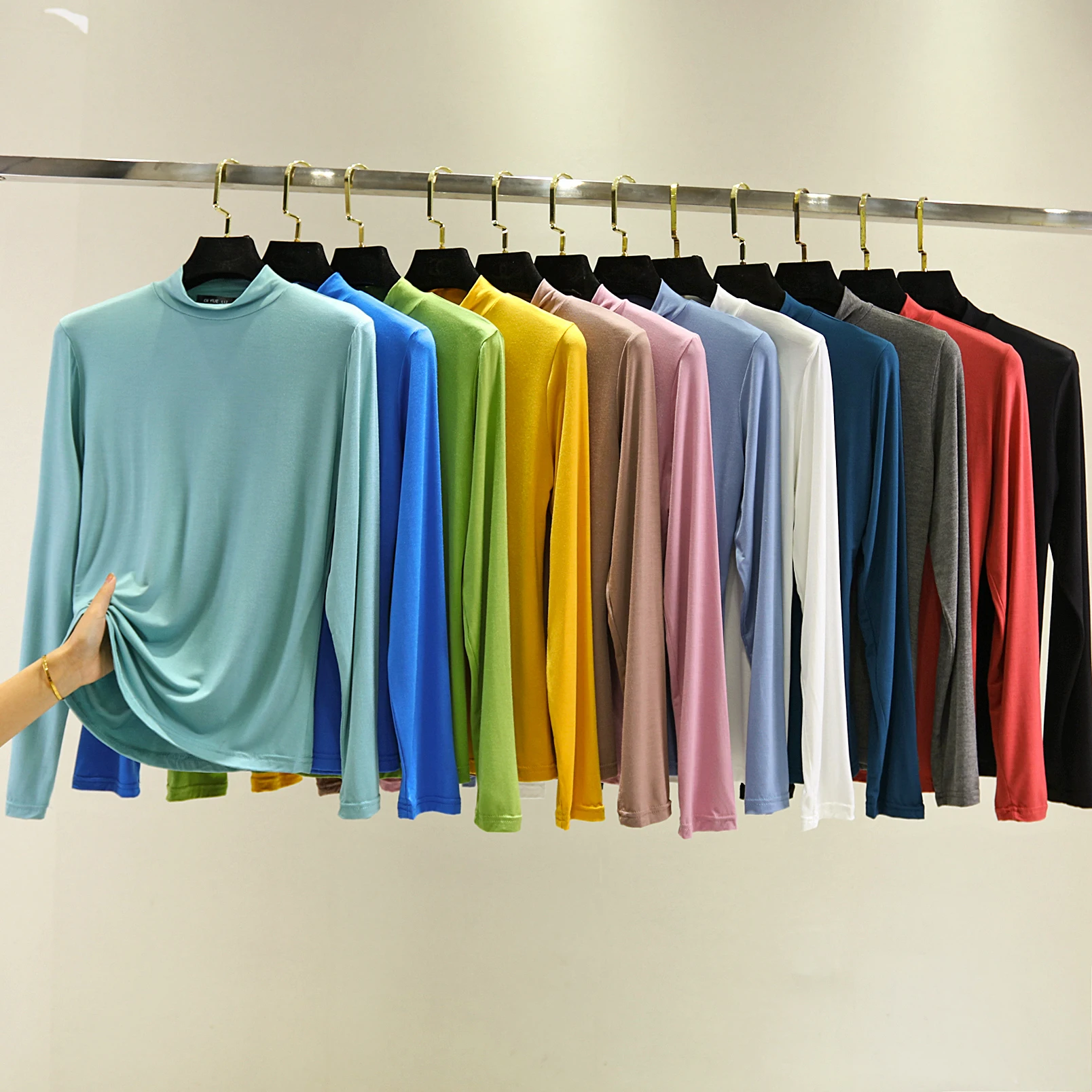 Women's Modal Long Sve Base irt f High Collar Slim Fit Autumn Winter Top Large Size Inner Wear T-irt Casual Sle