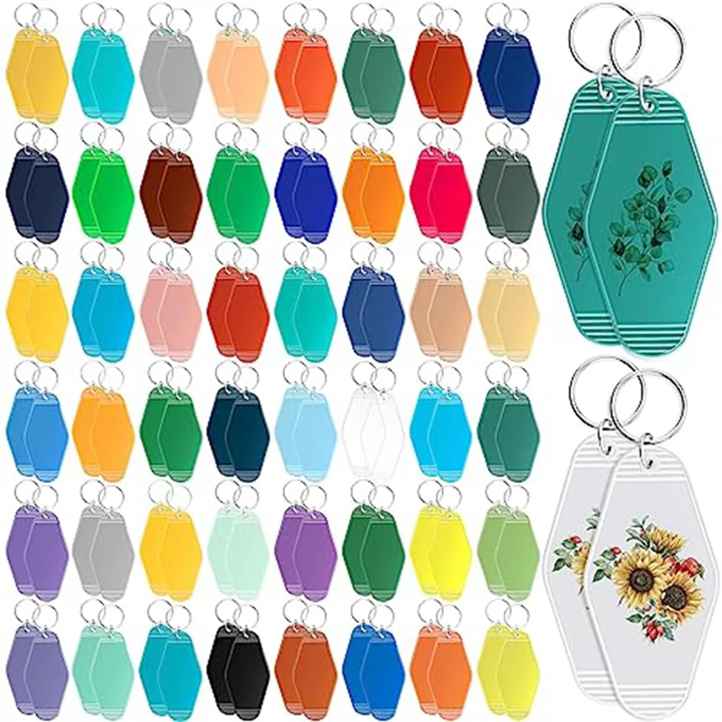 

100 Pcs Bulk Blank Motel Keychain 50 Colors Sublimation Vintage Hotel Keychain Rhombus Hotel Key Tags