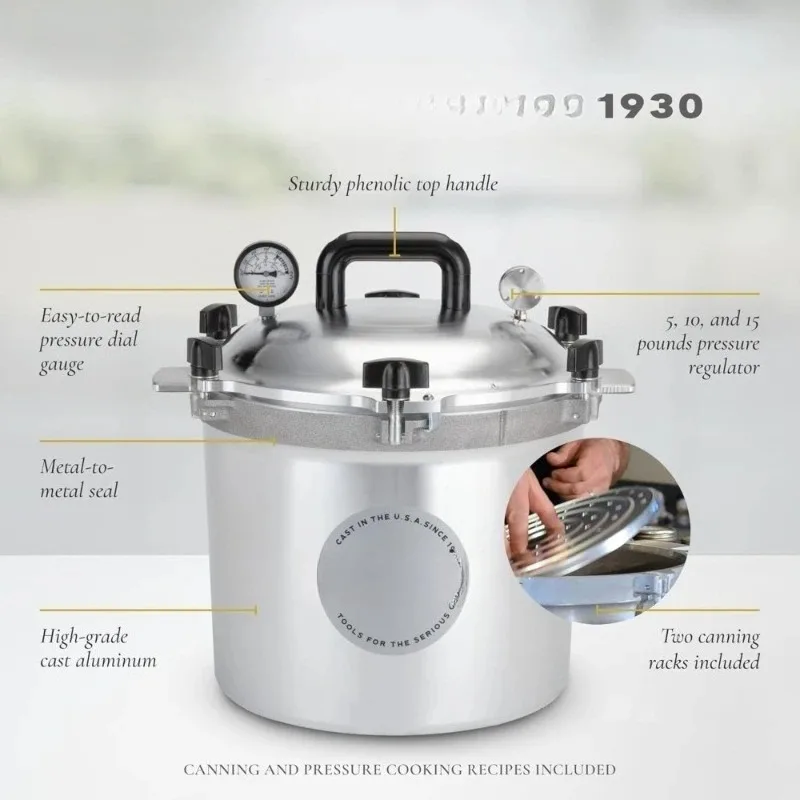 1930s Vintage 21.5 Quart Pressure Cooker and Canner with Metal to Metal Seal for Gas Electric Flat Top Stoves USA Made