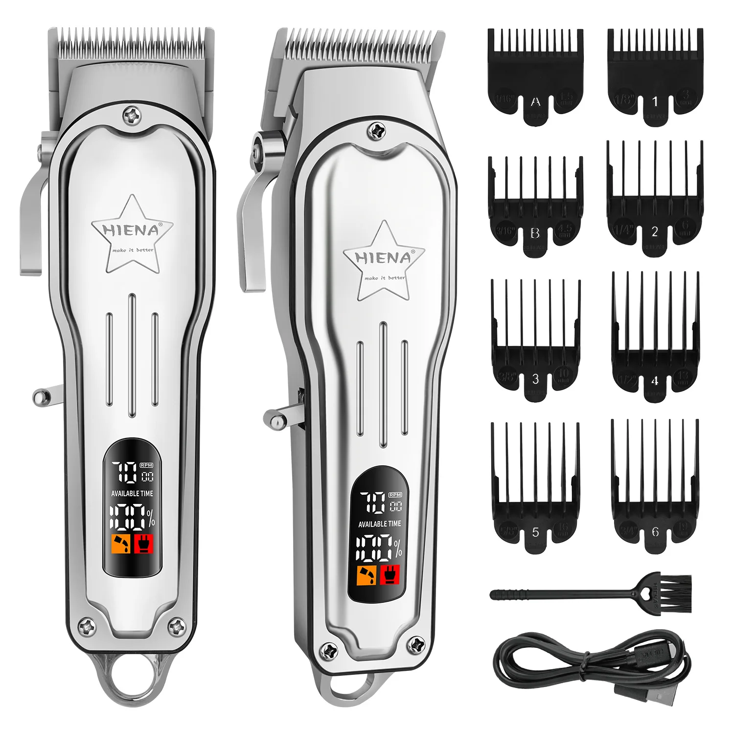 HIENA مقص الشعر مجموعة 2000mAh عالية الطاقة الكهربائية الشعر المتقلب الصامت نحت آلة قطع الشعر الرجال الحلاقة شفرات HYN-276