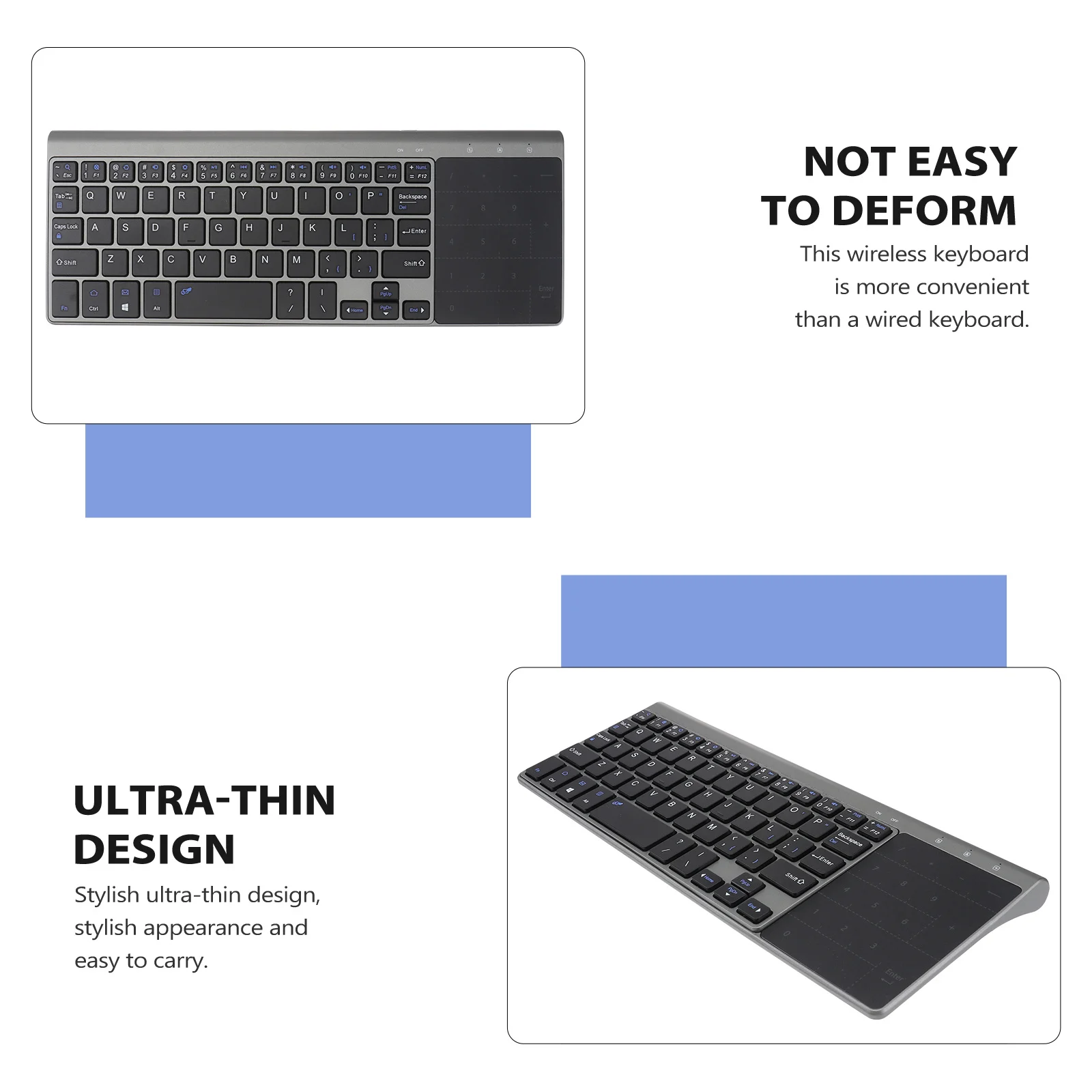 Teclado sem fio ultrafino elegante touchpad 2.4ghz durável material ABS de alta qualidade fácil de usar para viagens trabalho silencioso