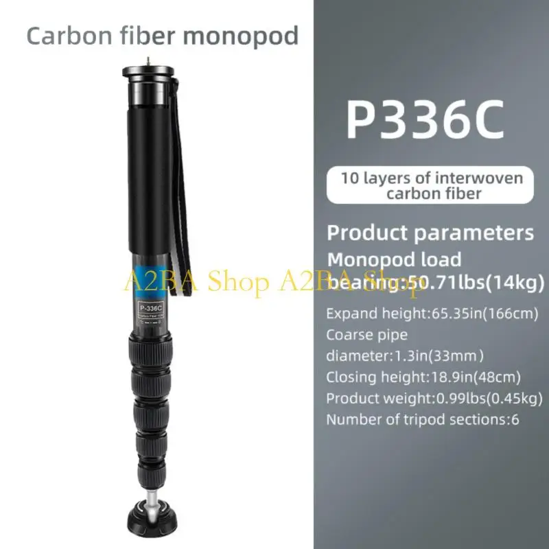 A2BA Telescopic 65 Inch Carbon Fiber Monopod With 1/4 3/8 Thread Detail For Tripods And Camera Mount Accessory