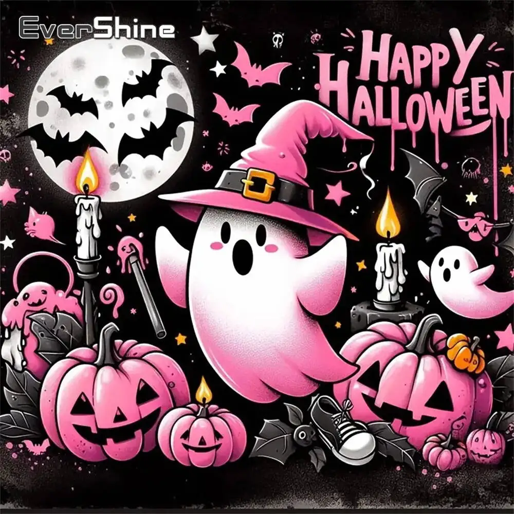 Evershine Diamond Mosaic Ghost Horror Pattern For Adults Beginners Letter Painting Pumpkin DIY Embroidery Moon Halloween Gift
