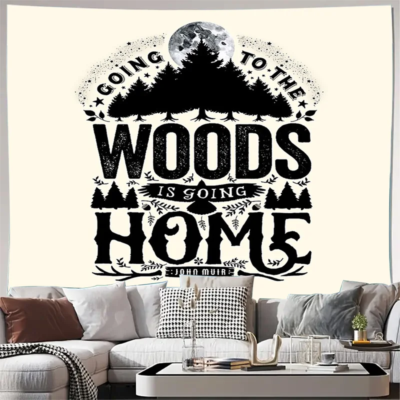 Tapiz bohemio sin marco, naturaleza, bosque, paisaje de montaña, decoración de pared para colgar, textil estético para el hogar, arte de pared grande