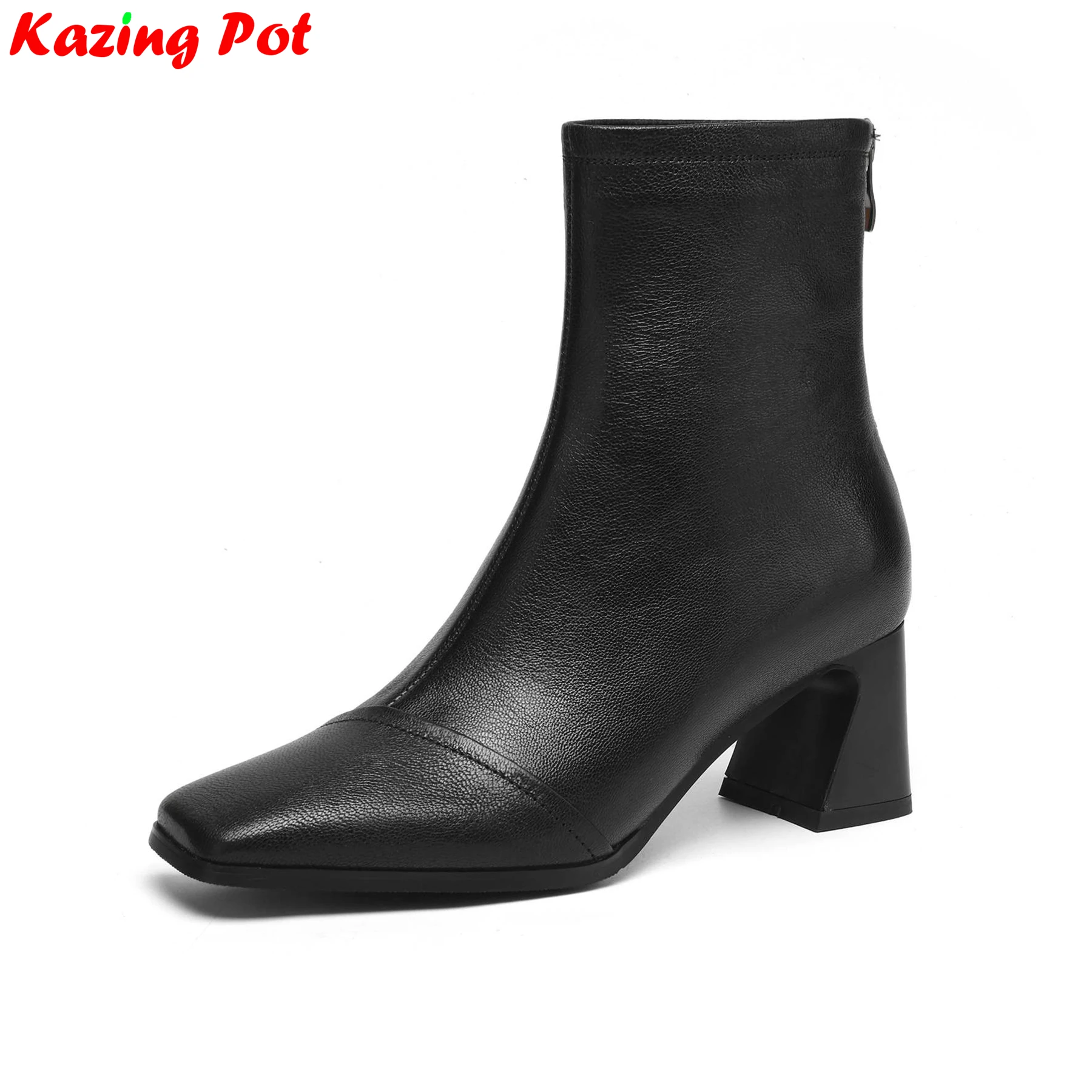 

2026 Sheepskin High Heels Modern Fashion Boots Warm Winter Autumn Shoes Office Lady Casual Dating Zipper Brand Women Ankle Boots