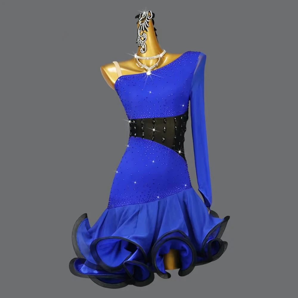 

2025New Latin Dance Dress Sexy Ladies Ballroom Party Show Costume Practice Wear Line Clothing Women Sport Party Skirt Customized