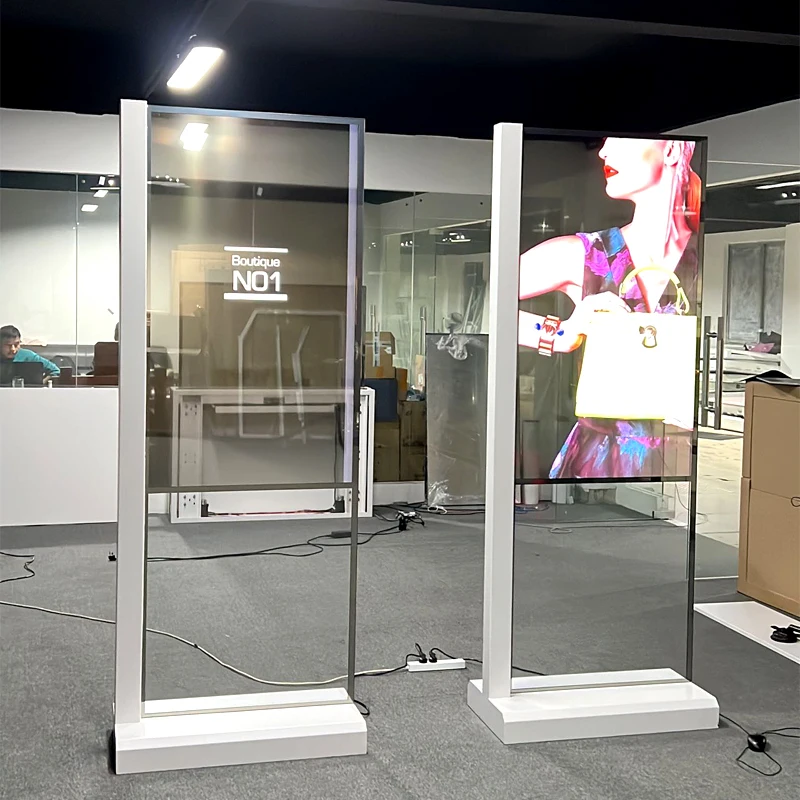 Custom Digital Signage Display 55 Inch Floor Standing Transparent OLED