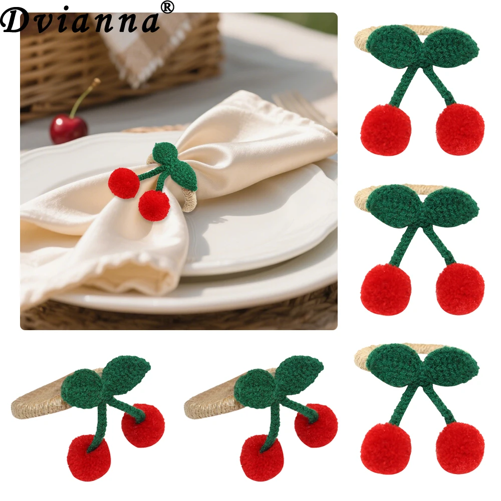 4/10/12Pcs Jute Rope Cherry Napkin Rings Handmade Fruit Napkin Holder Rustic Table Decor for Garden Tea Party Christmas Wedding