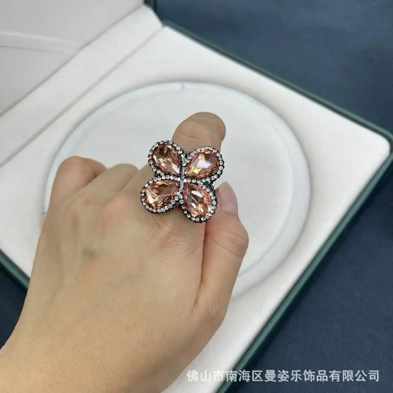 DIY accessories New crystal flower ring Internet celebrity live broadcast style full diamond craft color retention electroplatin